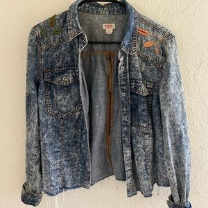 Acid Wash Jean Jacket with Embroidery